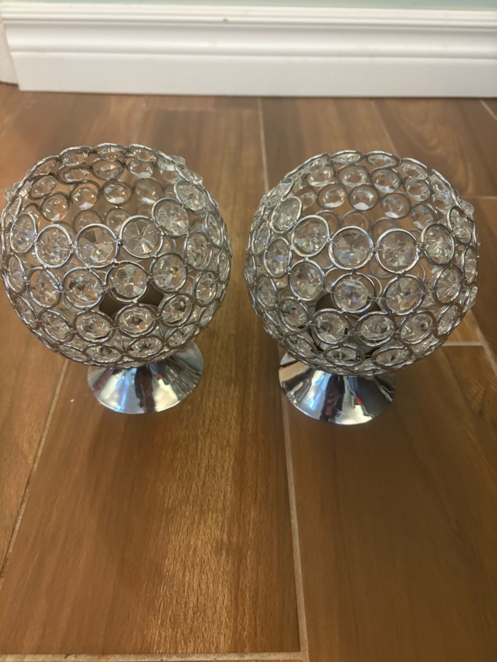 Crystal Orb Candle Holders - Silver Accent